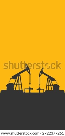Oil rig pumpjack background. Petroleum industry. Simple flat silhouette banner. Crude oil