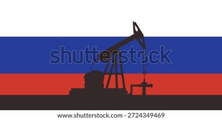 Oil rig pumpjack background. Russia petroleum industry. Russian Federation flag. Crude oil