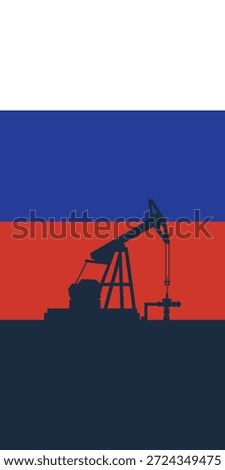 Oil rig pumpjack background. Russia petroleum industry. Russian Federation flag. Crude oil