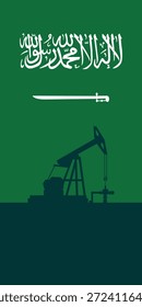 Plano de fundo de abóbada da plataforma de óleo. Indústria petrolífera da Arábia Saudita. Bandeira do Reino da Arábia Saudita. Petróleo bruto