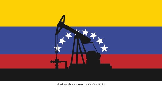 Fondo de pumpjack de plataforma petrolera. Industria petrolera de Venezuela. Bandera venezolana. Petróleo crudo