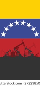 Fondo de pumpjack de plataforma petrolera. Industria petrolera de Venezuela. Bandera venezolana. Petróleo crudo