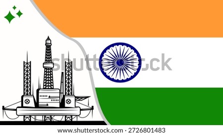 Oil rig pumpjack background.Indian petroleum industry.India flag.Crude oil