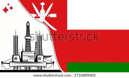 Oil rig pumpjack background.Oman petroleum industry.Oman flag.Crude oil