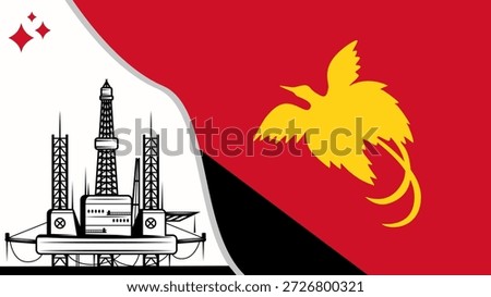 Oil rig pumpjack background.Papua New Guinea petroleum industry.Papua New Guinea flag.Crude oil
