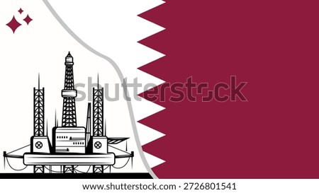Oil rig pumpjack background.Qatar Petroleum Industry.Qatar flag.Crude oil