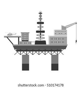 Oil rig at sea icon. Gray monochrome illustration of oil rig at sea vector icon for web