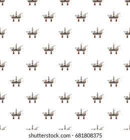 Oil rig at sea pattern seamless repeat in cartoon style vector illustration