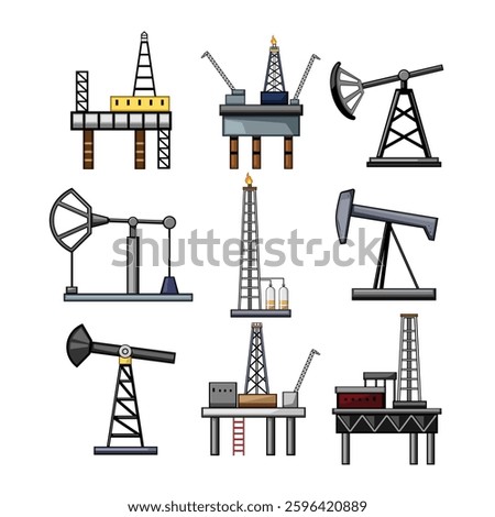 oil rig set cartoon. extraction petroleum, derrick reservoir, production ging oil rig sign. isolated symbol vector illustration
