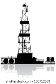 Oil rig silhouette. Detailed vector illustration isolated on white background.