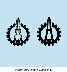 Oil Rig Silhouette With Gear Logo Template