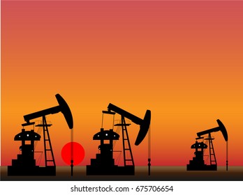 Oil rig with sunset in the evening vector illustrator background