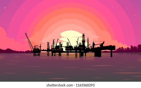 oil rig sunset view