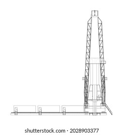 Oil rig. Vector rendering of 3d. Wire-frame style. The layers of visible and invisible lines are separated. Orthography