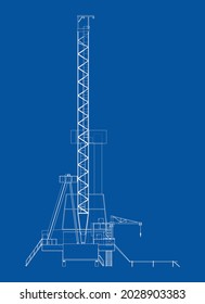 Oil rig. Vector rendering of 3d. Wire-frame style. The layers of visible and invisible lines are separated. Orthography