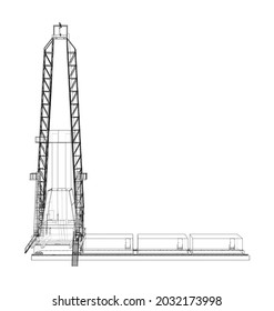 Oil rig. Vector rendering of 3d. Wire-frame style. The layers of visible and invisible lines are separated