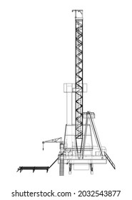 Oil rig. Vector rendering of 3d. Wire-frame style. The layers of visible and invisible lines are separated