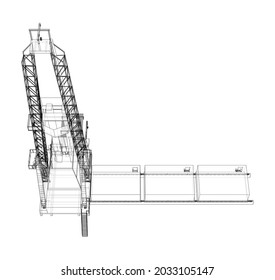 Oil rig. Vector rendering of 3d. Wire-frame style. The layers of visible and invisible lines are separated