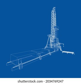 Oil rig. Vector rendering of 3d. Wire-frame style. The layers of visible and invisible lines are separated