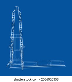 Oil rig. Vector rendering of 3d. Wire-frame style. The layers of visible and invisible lines are separated