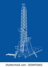 Oil rig. Vector rendering of 3d. Wire-frame style. The layers of visible and invisible lines are separated