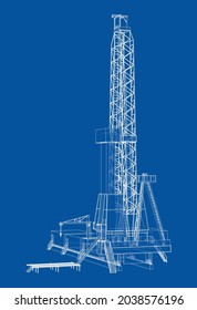 Oil rig. Vector rendering of 3d. Wire-frame style. The layers of visible and invisible lines are separated