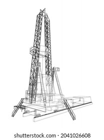 Oil rig. Vector rendering of 3d. Wire-frame style. The layers of visible and invisible lines are separated