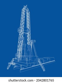 Oil rig. Vector rendering of 3d. Wire-frame style. The layers of visible and invisible lines are separated