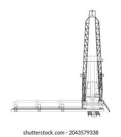 Oil rig. Vector rendering of 3d. Wire-frame style. The layers of visible and invisible lines are separated