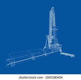 Oil rig. Vector rendering of 3d. Wire-frame style. The layers of visible and invisible lines are separated