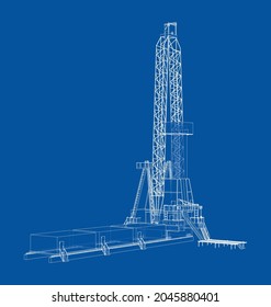 Oil rig. Vector rendering of 3d. Wire-frame style. The layers of visible and invisible lines are separated