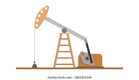 Oil rig or oil well in flat style isolated on white background. Industrial machine for extraction of petroleum. Vector illustration.