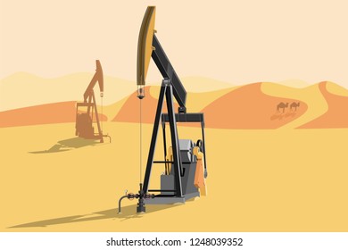 Oil rigs in the desert. Vector illustration EPS 10