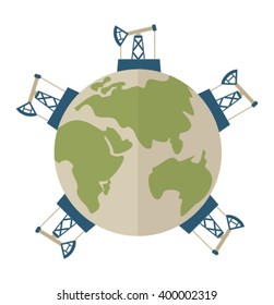 Oil rigs are destroying the planet. Ecology design concept with air, water and soil pollution. Flat icons isolated vector illustration.Image for Earth Day, World environment day.