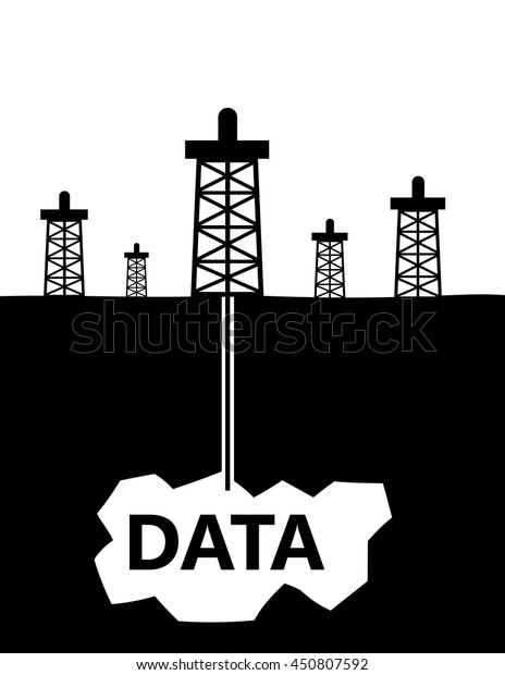 ビジネスのデータマイニングのメタファーとして 地球に掘り下げてデータのポケットに掘り下げる風景の中の石油採掘 のベクター画像素材 ロイヤリティフリー