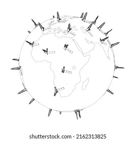 Las plataformas petroleras en la Tierra. Representación vectorial de 3d. Estilo de trama