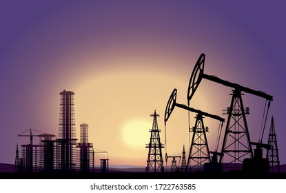 Oil rigs. Oil production. Vector