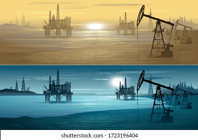 Las torres de aceite.Producción de petróleo. Vector