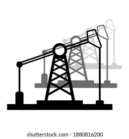 Oil Rigs Pumps Black And Gray On White Background, Sign For Design, Vector Illustration