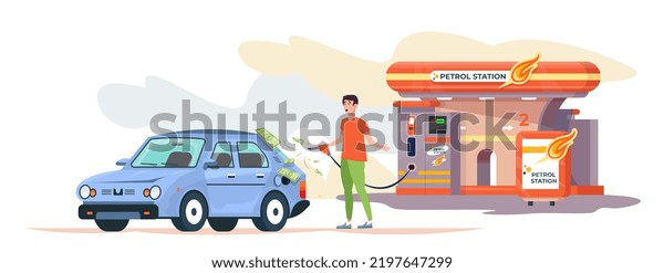 Oil rising\
price. Increased cost on barrel. Petrol station. Gas cost increase\
concept. Flat vector\
illustration.