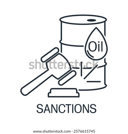 Oil sanctions. Vector linear illustration icon isolated on white background.