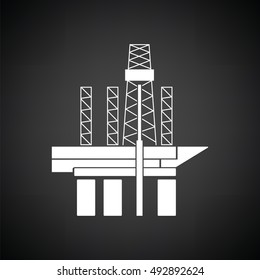 Oil sea platform icon. Black background with white. Vector illustration.