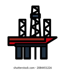 Oil Sea Platform Icon. Editable Bold Outline With Color Fill Design. Vector Illustration.