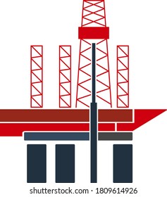 Oil Sea Platform Icon. Flat Color Design. Vector Illustration.