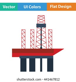 Oil sea platform icon. Flat color design. Vector illustration.