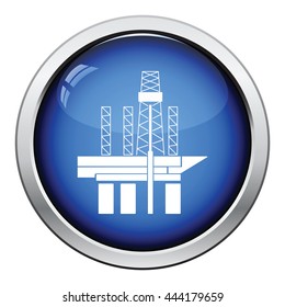 Oil sea platform icon. Glossy button design. Vector illustration.