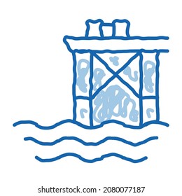 Oil Sea Platform sketch icon vector. Hand drawn blue doodle line art Oil Sea Platform sign. isolated symbol illustration