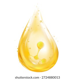 Gota del suero del aceite y molécula clara del ácido hialurónico, colágeno aislado en el fondo blanco, célula 3D nana, icono biocientífico del Vector. Gradiente del tratamiento de la cosmetología para la ciencia de la belleza, cuidado de piel molecular