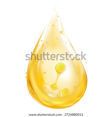 Oil serum drop and clear molecule of hyaluronic acid,collagen isolated on white background,Nano 3D cell,Vector bio scientific icon.Cosmetology treatment gradient for Beauty science,skin care molecular