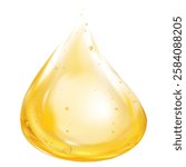 Oil serum drop isolated on white background,3g Golden gel droplet texture with bubble,Transparent yellow vitamin liquid moisture for skin care product background,Natural honey or syrup 